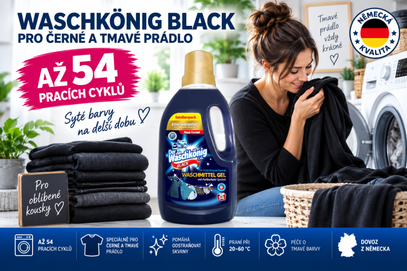 Waschkönig Black – prací gel pro černé a tmavé prádlo až na 54 pracích cyklů